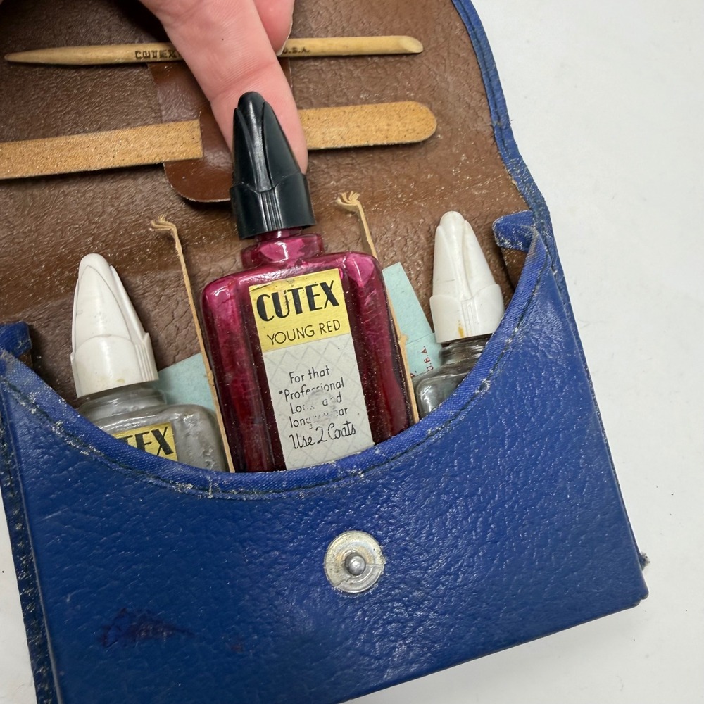 Vintage Cutex Manicure Set Blue Case Young Red Polish Cuticle Remover 1950s